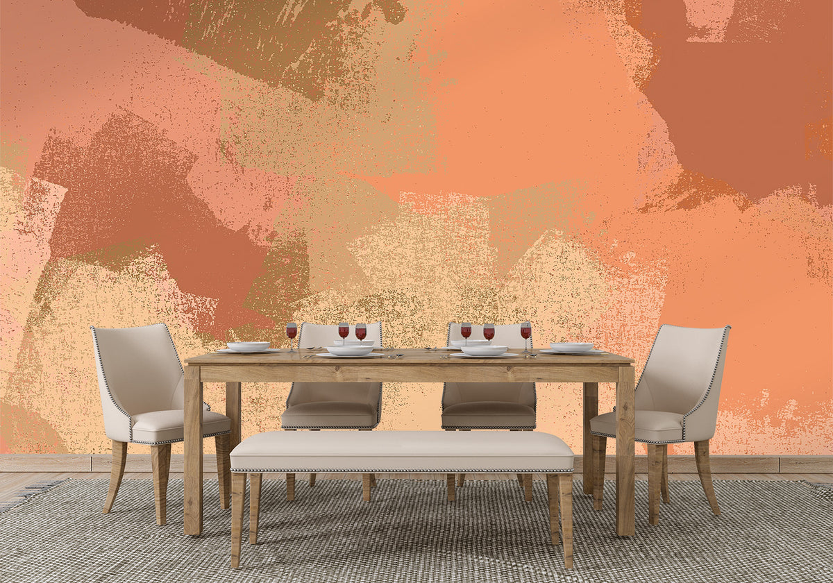 A stunning piece of artistry that will bring sophistication to any interior space, this SHADES OF ORANGE ABSTRACT WALL MURAL is a unique tapestry of orange, tan, shading, and tones. Perfect for residential or commercial settings, the self-adhesive and positionable wallpaper can be experienced in its full glory or traditional unpasted textured wallcovering. A rare glimpse of beauty, this mural is an exclusive statement of art that will last.  