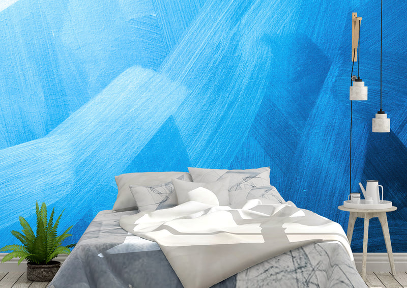 Create an elegant atmosphere with our Strokes of Blue Wall Mural. This luxurious wallcovering features an expertly crafted design of vivid blue tones that will capture the imagination. The textured mural applies easily with a choice of traditional unpasted or self-adhesive and is repositionable and suitable for both commercial and residential uses.  All Wallcoverings are designed and printed in-house on HP Wide Format Commercial printers with Eco-Friendly latex ink
