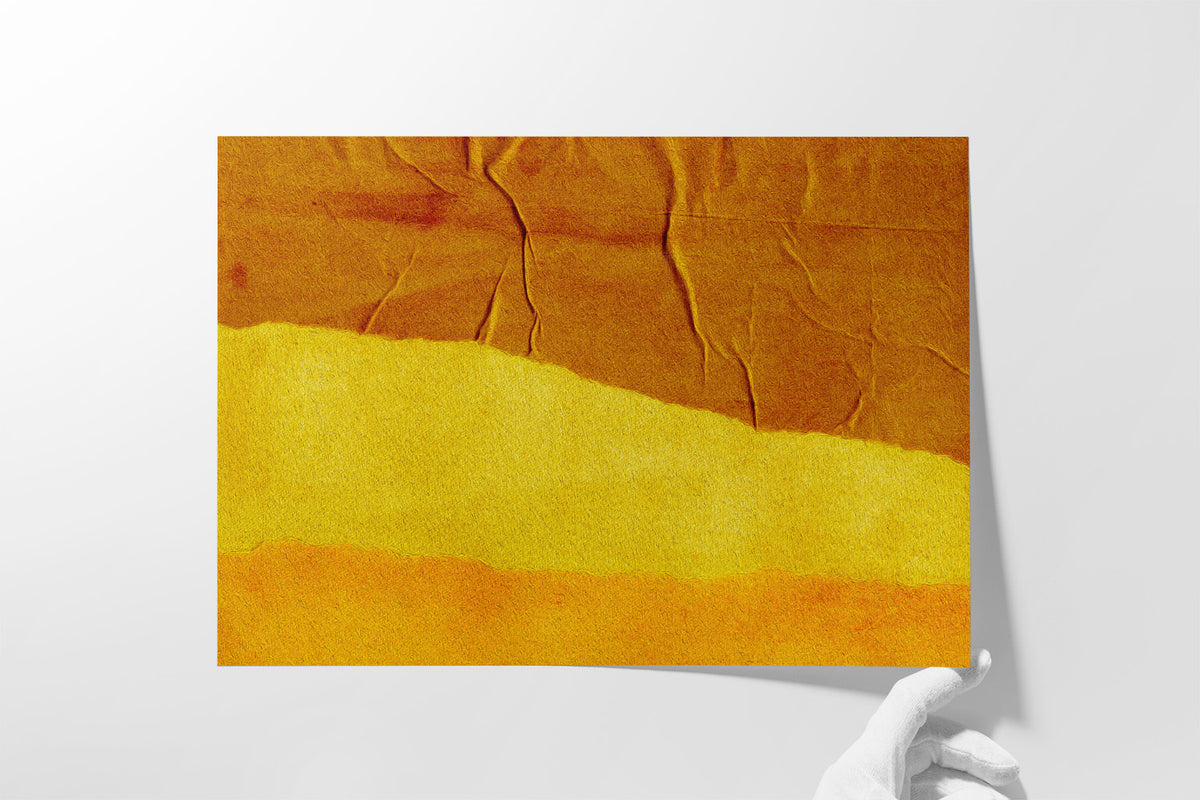 The Tan Yellow Orange Abstract featuring a three color design. The colors simulate rows of different color sand layered next to one another. The wrinkle stimulateS a texture feel on the fibre rag matte finish paper.   NOTES:  Three color abstract  Tan, Yellow, Orange Color  Canson Infinity Platine Fibre Rag  Made to Order Designer: @Makkersmedia FINE ART PRINT DETAILS  Digital file used in the print process Canson Infinity Platine Fibre Rag paper  Matte Finish  Designer: @makkersmedia