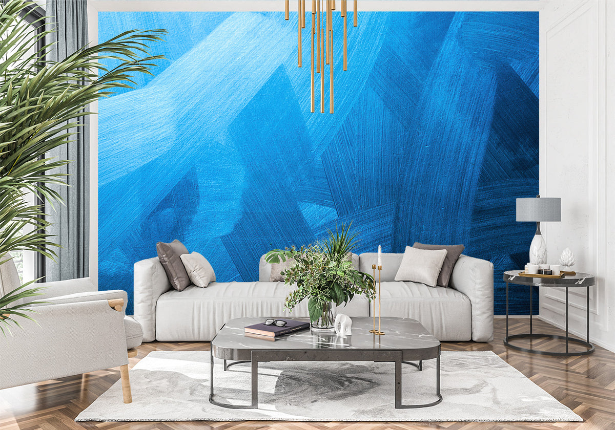 Create an elegant atmosphere with our Strokes of Blue Wall Mural. This luxurious wallcovering features an expertly crafted design of vivid blue tones that will capture the imagination. The textured mural applies easily with a choice of traditional unpasted or self-adhesive and is repositionable and suitable for both commercial and residential uses.  All Wallcoverings are designed and printed in-house on HP Wide Format Commercial printers with Eco-Friendly latex ink