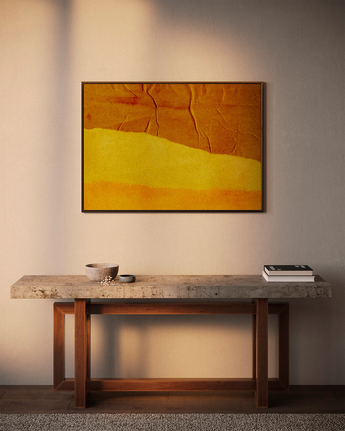 The Tan Yellow Orange Abstract featuring a three color design. The colors simulate rows of different color sand layered next to one another. The wrinkle stimulateS a texture feel on the fibre rag matte finish paper.   NOTES:  Three color abstract  Tan, Yellow, Orange Color  Canson Infinity Platine Fibre Rag  Made to Order Designer: @Makkersmedia FINE ART PRINT DETAILS  Digital file used in the print process Canson Infinity Platine Fibre Rag paper  Matte Finish  Designer: @makkersmedia