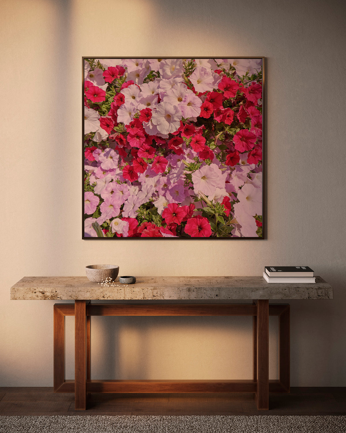 Introducing a canvas wrap featuring vibrant red and pink Impatiens printed on a matte finish. Each canvas wrap is 36x36 inches, hand-stretched, and ready to hang. This gorgeous piece of artwork captures the beauty and detail of the flowers in stunning quality.  Printed in house on HP Commercial Wide Format Latex Printers  Photo Credit: @makkersmedia.com 
