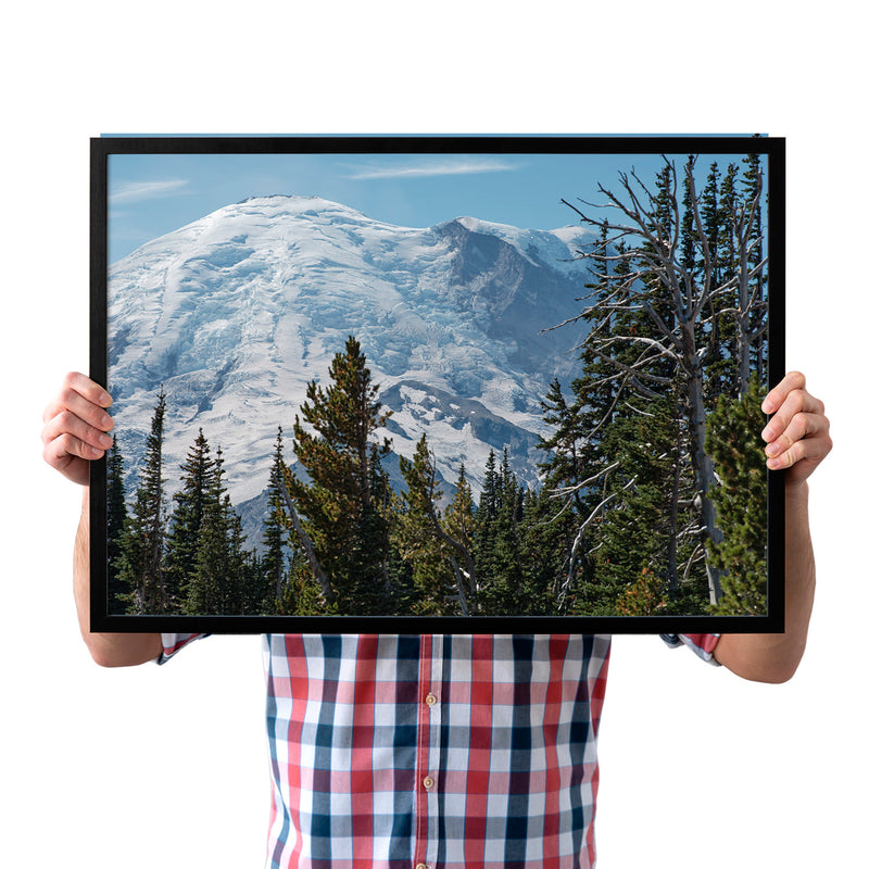 The Mt. Rainier experience is impressive. If in Washington State, a must-have visit if possible. Hopefully, this color image will bring you closer to that in-person visit. It is printed as a 36x24 inch Canson Infinity Platine fine art matte paper. Each fine art print is made to order and printed on our HP Latex printers. Also available as a Canvas Wrap.   Note: frame is not included. ART PRINT DETAILS image printed on a commercial HP Fine Art printer. Designer: @makkersmedia