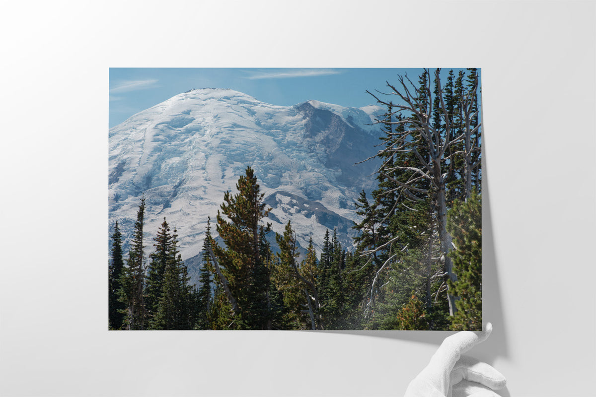 The Mt. Rainier experience is impressive. If in Washington State, a must-have visit if possible. Hopefully, this color image will bring you closer to that in-person visit. It is printed as a 36x24 inch Canson Infinity Platine fine art matte paper. Each fine art print is made to order and printed on our HP Latex printers. Also available as a Canvas Wrap.   Note: frame is not included. ART PRINT DETAILS image printed on a commercial HP Fine Art printer. Designer: @makkersmedia