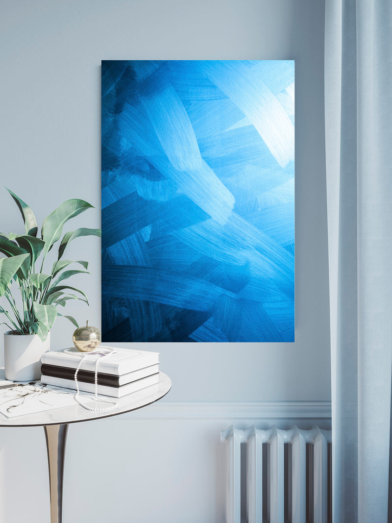 Introducing SHADES OF BLUE - the 24"x36" wall poster with a kaleidoscope of color! This vibrant, self-adhesive and removable poster is available in your choice of substrate, so you can create the look that's perfect for your space. Get ready to be WOWed by the shades of blue!  Poster Material:   ReTac - (6 mil) printable, matte white phthalate-free polymeric PVC film w/sand texture  DS Caviar - is a thick (13 mil) vinyl, weighing 15oz with a textured surface.   NOTE: frame not includes 